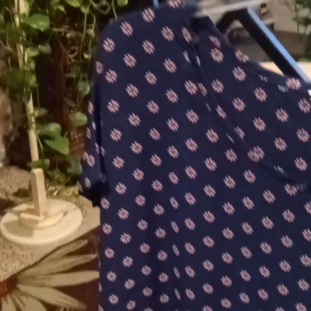 FINAL PRICE PLEIONE multi-colored floral print s/s design blouse w flared hem L - Picture 4 of 6